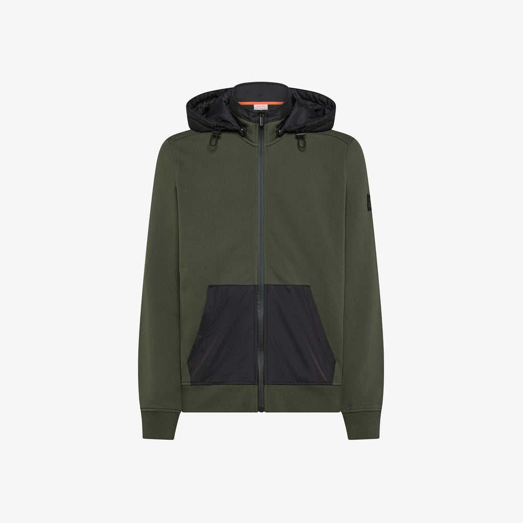 SUN68 - F45115 - BOMBER NYLON DOUBLE HOOD BASIC FLEECE MILITARE SCURO