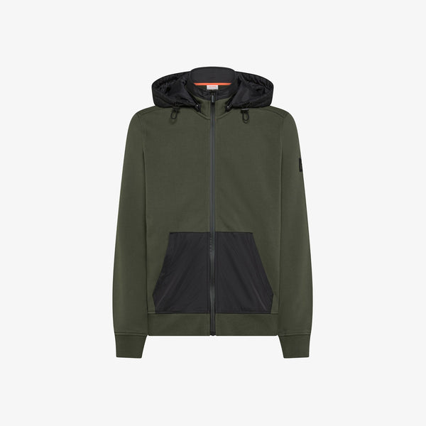 SUN68 - F45115 - BOMBER NYLON DOUBLE HOOD BASIC FLEECE MILITARE SCURO