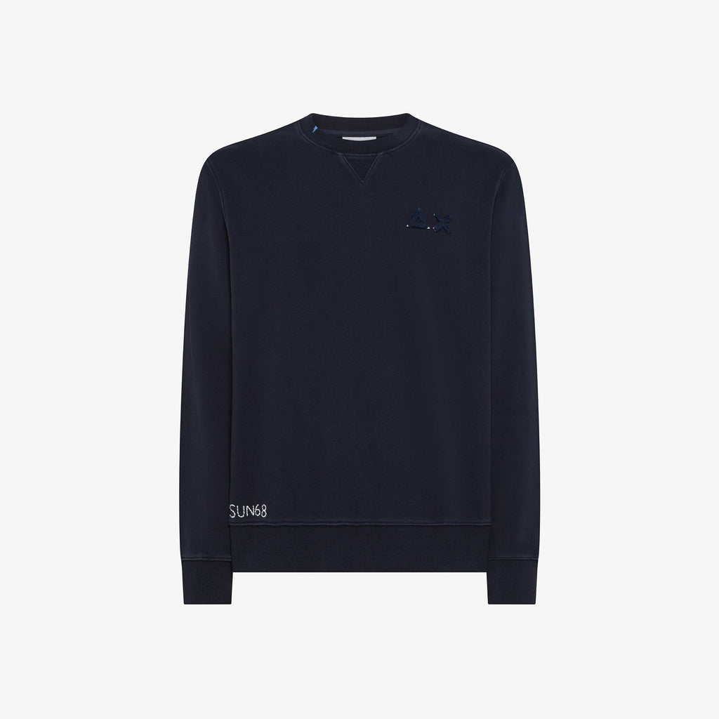 SUN68 - F45135 - SWEATSHIRT VINTAGE FLEECE NAVY BLUE