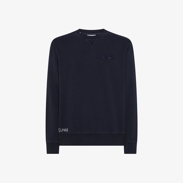 SUN68 - F45135 - SWEATSHIRT VINTAGE FLEECE NAVY BLUE