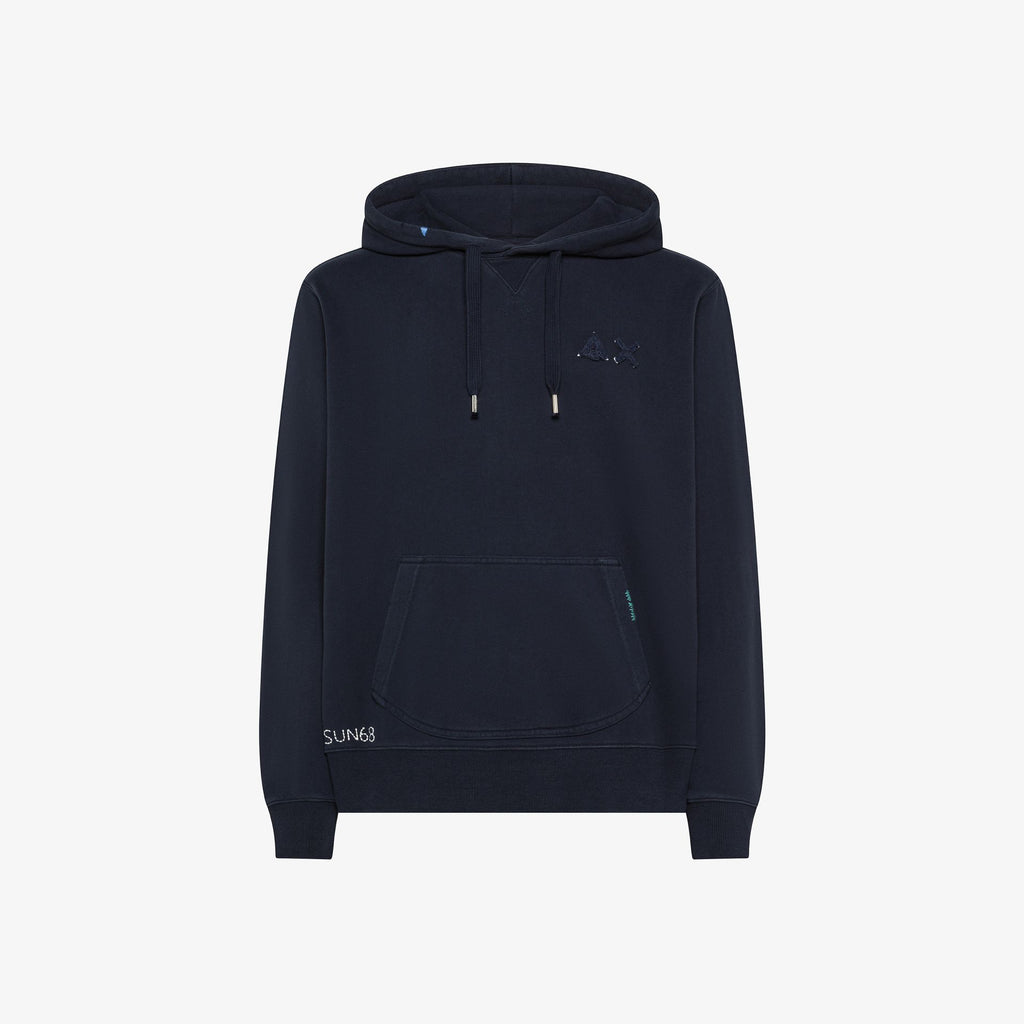 SUN68 - F45136 - HOODIE VINTAGE FLEECE NAVY BLUE