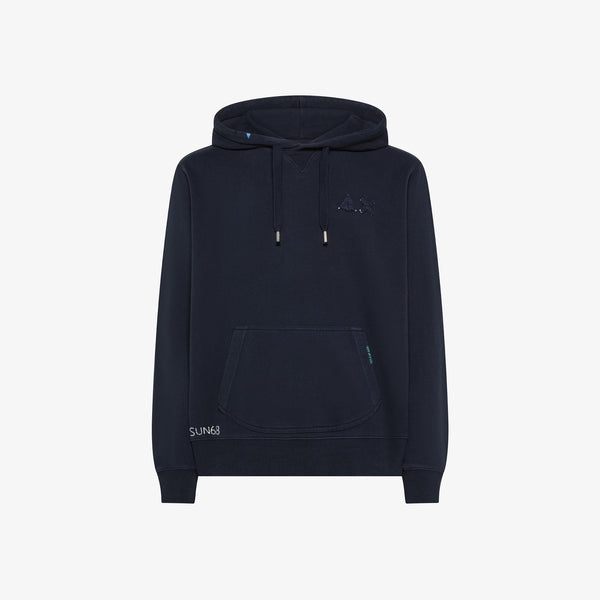 SUN68 - F45136 - HOODIE VINTAGE FLEECE NAVY BLUE