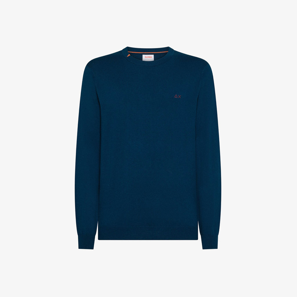 SUN68 - K45101 - SWEATER BASIC L/S PETROLIO